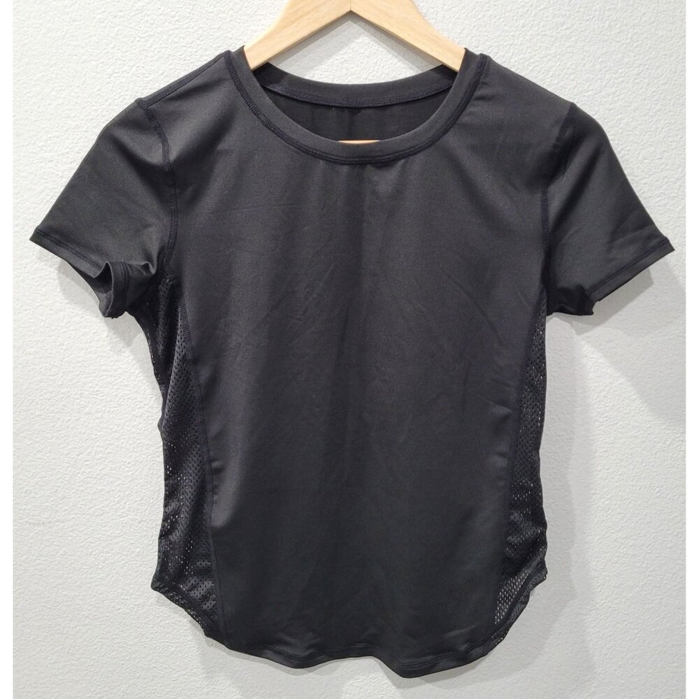 Womens Shein Black Short Sleeve Athletic Top with Side Mesh Panels Size S